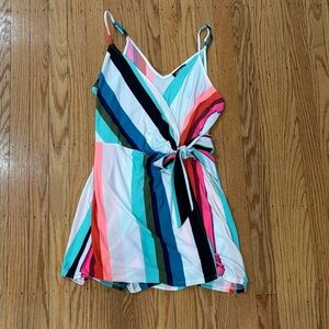 Express Multi-Color Striped Tie-Waist Bodysuit Romper